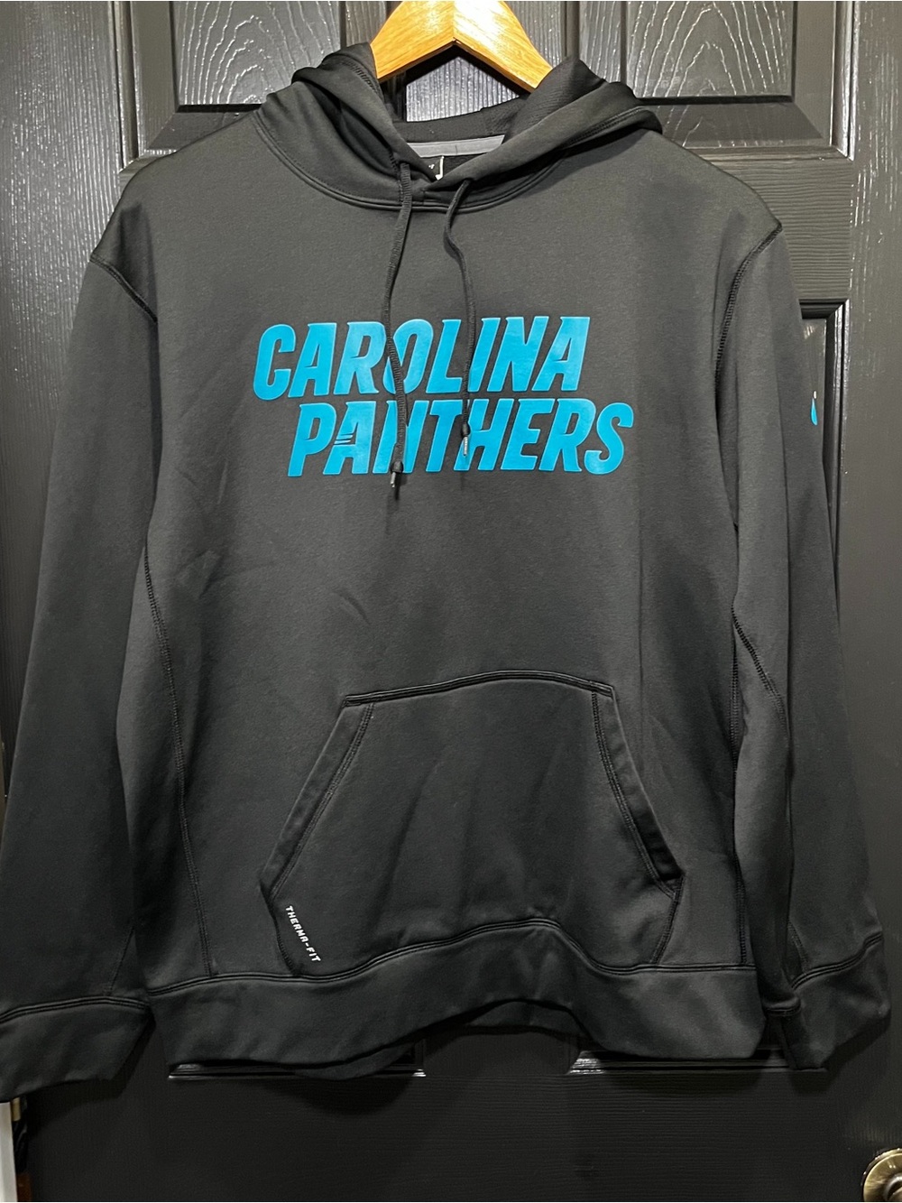 Carolina Panthers Hoodie Mens Large Black NFL Football Pullover Dri-Fit Nike